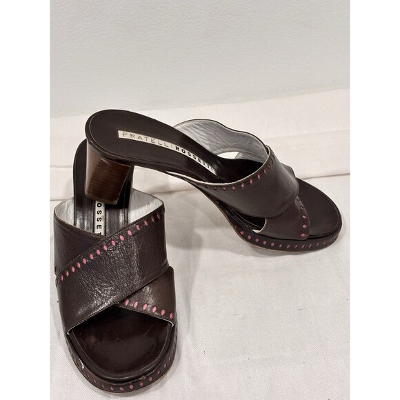 Shoes - Fratelli Rossetti Brown Leather Mule Sandals Block Heel Made in Italy EU 36